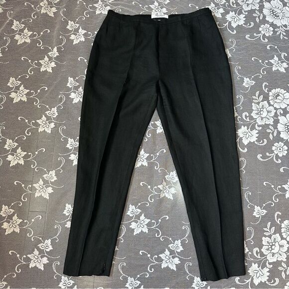 MaxMara Black 100% Linen Trousers with Hem Zip Detail - Picture 3 of 12